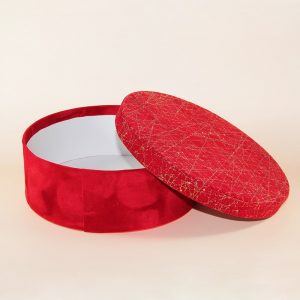 Kırmızı Kumaş Desenli Yuvarlak Kutu